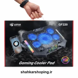 نمای سطح مشبک و سیستم خنک‌کننده پنج فن کول پد لوتوس GF220-RGB